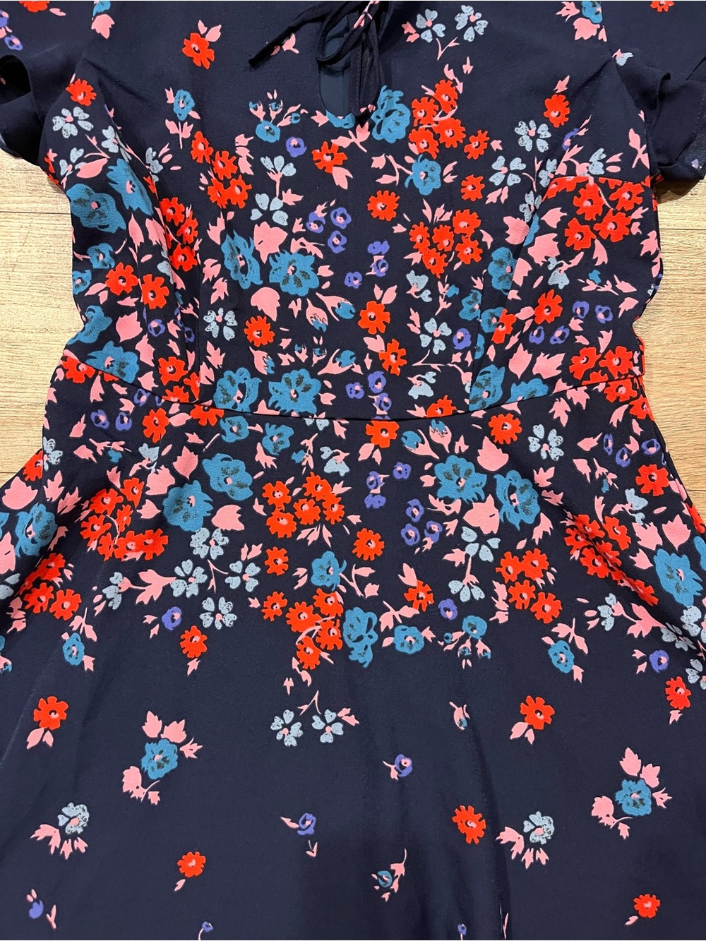 ModCloth Personality First Navy Blue A-Line Floral Dress - Size L - Picture 3 of 7